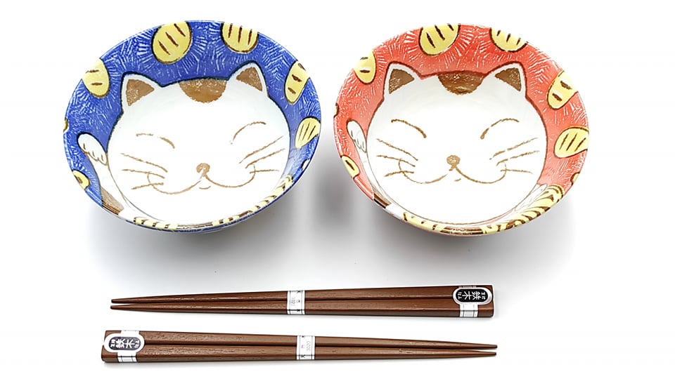 Set ciotole maneki neko + bacchette