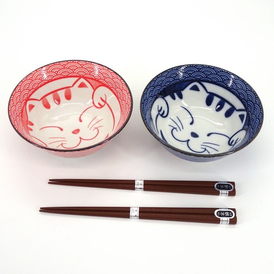 Set ciotole Neko Seigaiha + bacchette