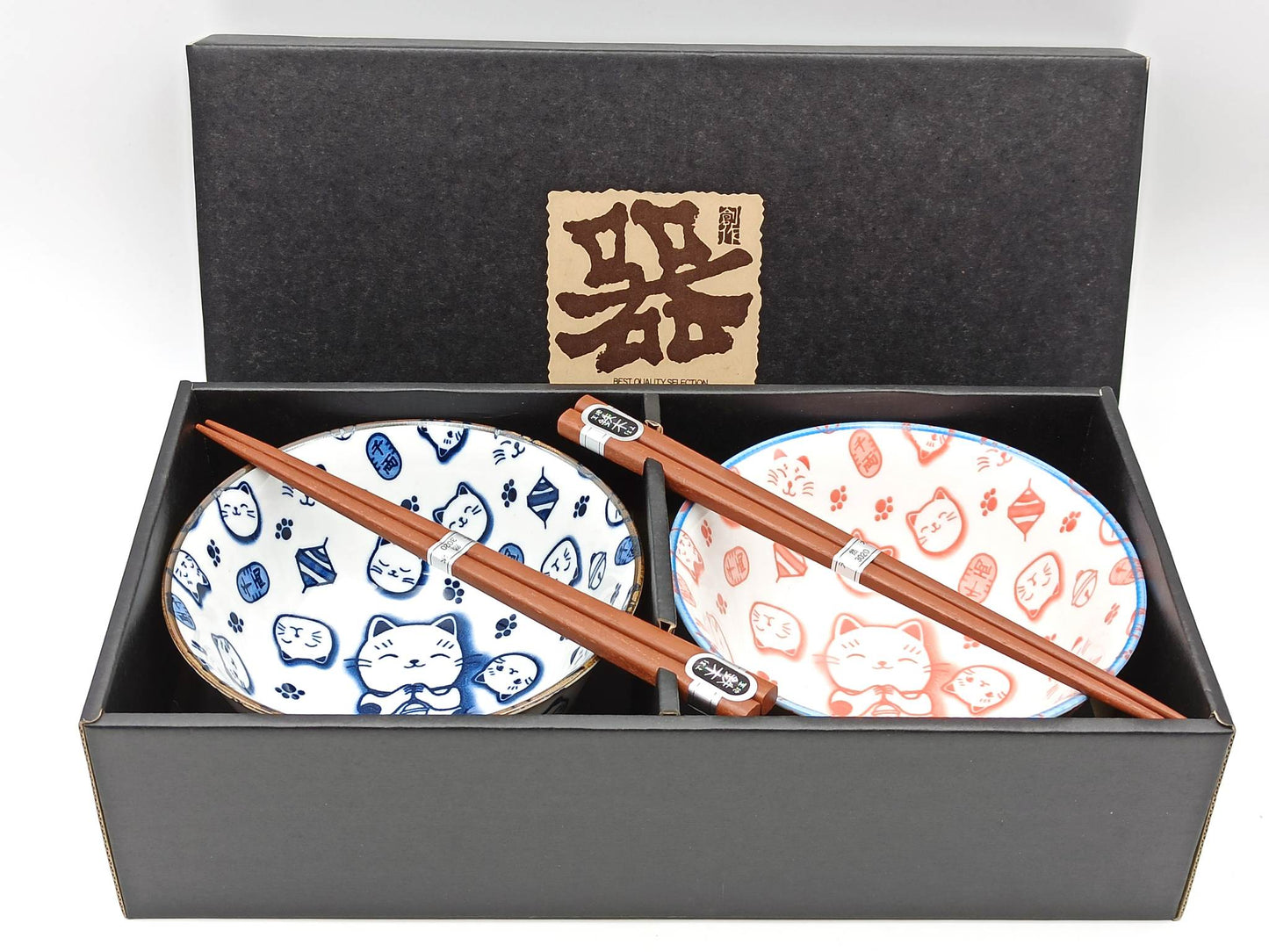 Maneki neko bowls set + chopsticks