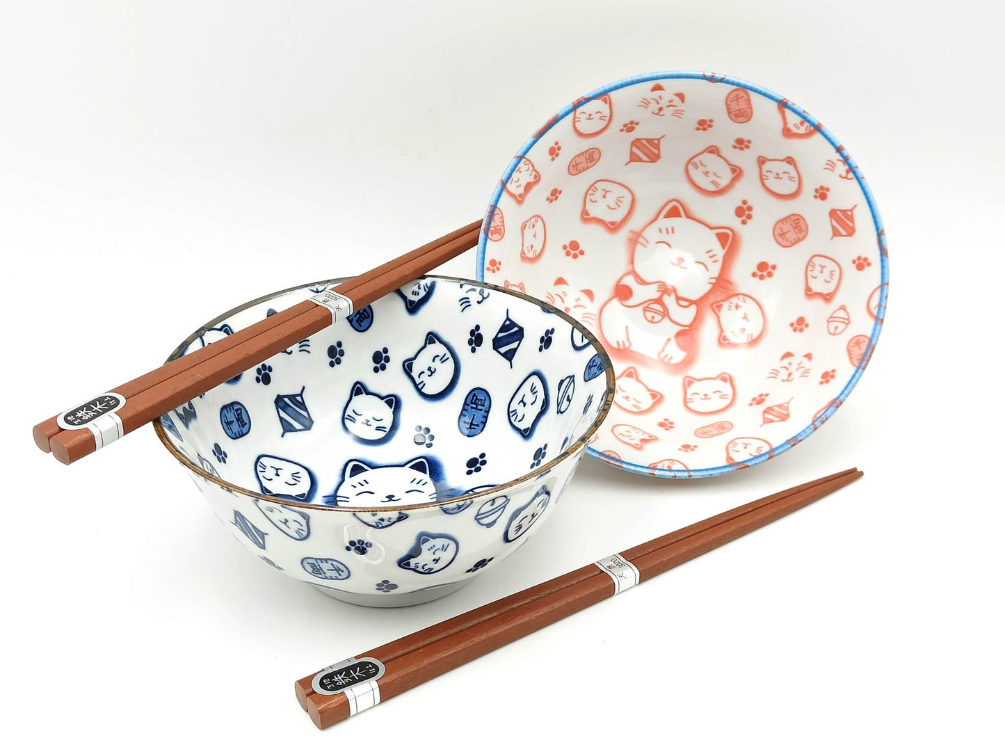 Maneki neko bowls set + chopsticks